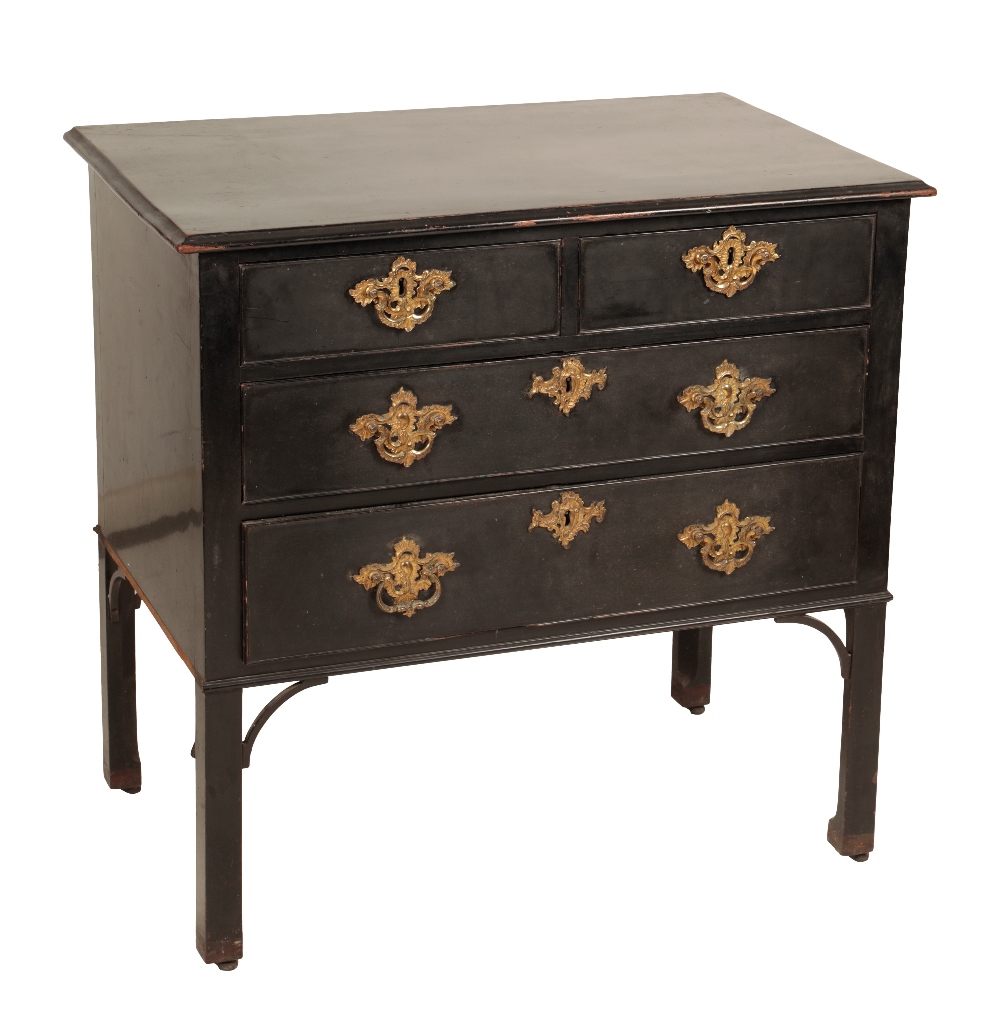 A LATE GEORGE II EBONISED WOOD CHEST OF DRAWERS,