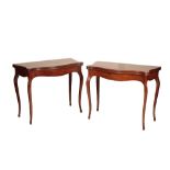 A PAIR OF GEORGE III MAHOGANY SERPENTINE FRONT CARD TABLES,