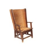 AN ORKNEY BOUND RUSH AND PINE TUB ELBOW CHAIR,