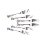 A SET OF FIVE SCOTTISH WILLIAM IV SILVER FORKS BY WILLIAM FILLAN & CO.,