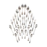 A SELECTION OF MOSTLY VICTORIAN SILVER FLATWARE,