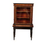 A VICTORIAN WALNUT, EBONISED AND GILT METAL MOUNTED CABINET ON STAND,