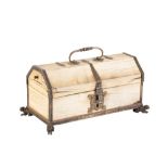 A SOUTH GERMAN IVORY VENEERED AND GILT COPPER MOUNTED CASKET,