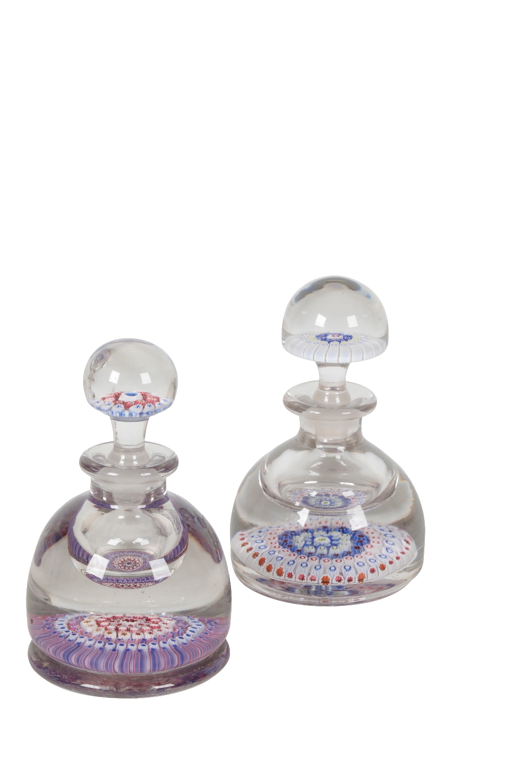 TWO MILLEFIORI GLASS INKWELL PAPERWEIGHTS