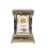 A VICTORIAN FOUR GLASS, GILT BRONZE AND ITALIAN SERPENTINE MARBLE MOUNTED MANTEL CLOCK,