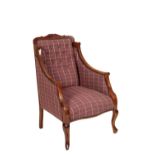 A VICTORIAN CARVED MAHOGANY AND UPHOLSTERED ARMCHAIR,