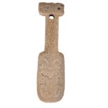 A MAORI CARVED WHALEBONE WAHAIKA HANDCLUB,