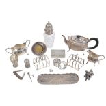 A GROUP OF ASSORTED SILVER AND OTHER ITEMS,