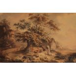 MANENR OF GEORGE MORLAND (1762/3-1804) Figures and animals at rest under a tree