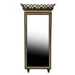 A PAINTED AND PARCEL GILTWOOD FRAMED PIER MIRROR IN REGENCY STYLE,