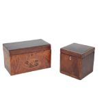 TWO GEORGE III MAHOGANY TEA CADDIES,