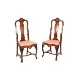 A PAIR OF QUEEN ANNE WALNUT AND MARQUETRY SIDE CHAIRS,