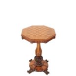 A VICTORIAN ROSEWOOD AND CHEQUER PARQUETRY GAMES TABLE,