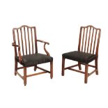 A SET OF TEN GEORGE III MAHOGANY AND UPHOLSTERED DINING CHAIRS,