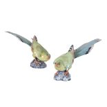 PAIR OF GLAZED POTTERY GREEN-MAGPIES BY LADY ANNE GORDON, LATE 20TH CENTURY