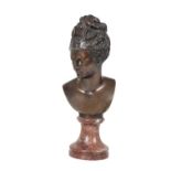 AFTER JEAN-ANTOINE HOUDON, (FRENCH, 1741 â€“ 1828), A BRONZE BUST OF A MAIDEN,