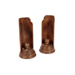 A PAIR OF TURNED OAK CANDLE STANDS,