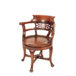 A VICTORIAN MAHOGANY SWIVEL TUB CHAIR,