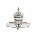 A DANISH SILVER INKWELL AND STAND BY GEORG JENSEN