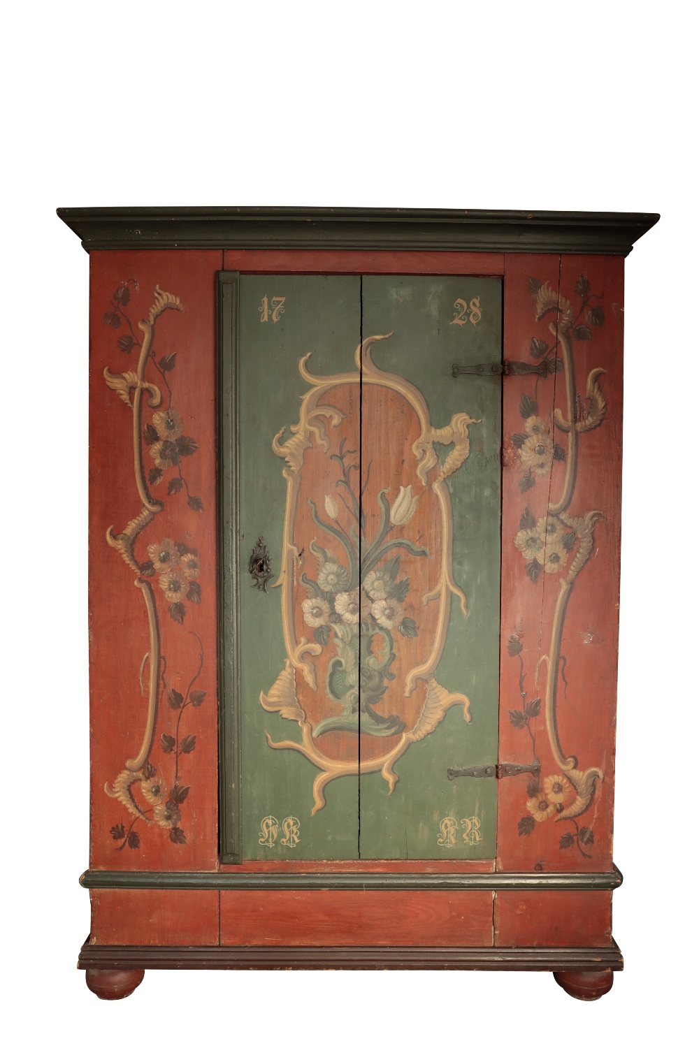 A SWISS PAINTED PINE ARMOIRE,