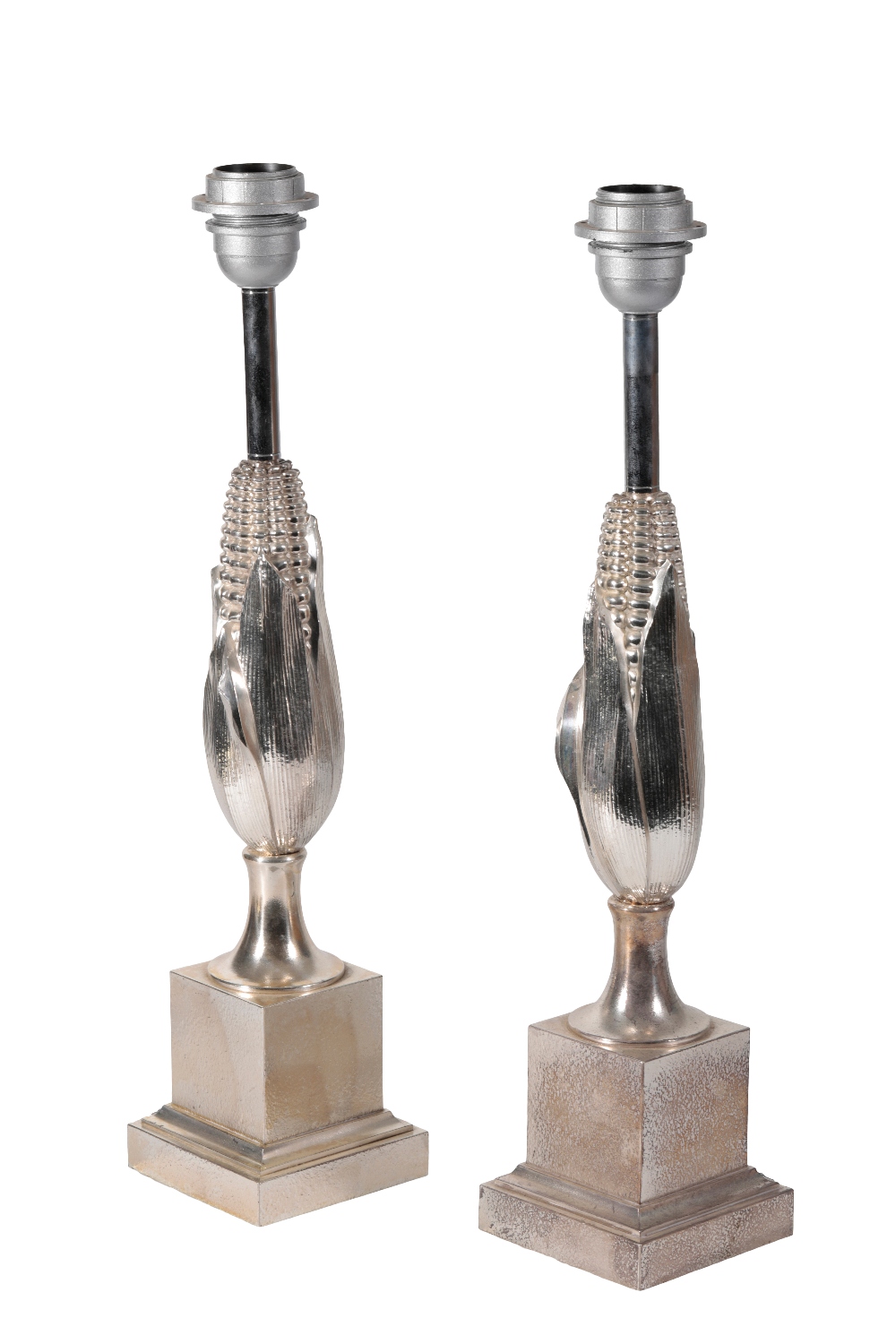 MAISON CHARLES: A PAIR OF SILVERED EPIS DE MAIZE" TABLE LAMPS"