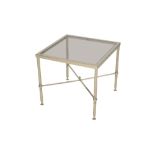 A CONTEMPORARY GLASS TOPPED LOW SIDE TABLE