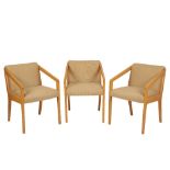 SET OF SEVEN BIRCH FRAMED ELBOW CHAIRS