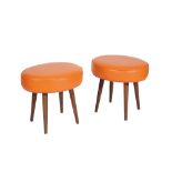 A PAIR OF OVAL CUSHIONED STOOLS
