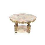 A GILT BRONZE MOUNTED ARGENTINE ONYX COFFEE TABLE.