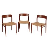 * NIELS OTTO MOLLER FOR J.L. MOLLERS MOBELFABRIK: A SET OF SIX TEAK FRAMED 75 EDITION" DINING CHAIRS