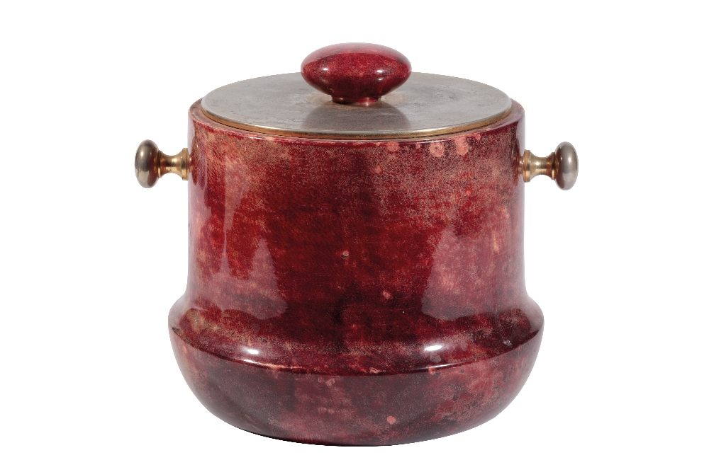 * ALDO TURA FOR MACABO CUSANO MILANINO: A RED LACQUERED MOTTLED GOATSKIN ICE BUCKET