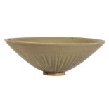 YAOZHOU CELADON CARVED CONICAL BOWL NORTHERN SONG/JIN DYNASTY, 10TH-12TH CENTURY