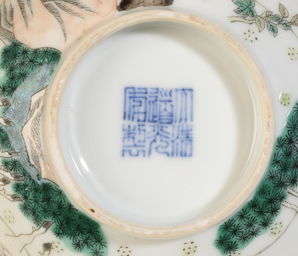 PAIR OF FAMILLE-VERTE 'THREE RAMS' BOWLS, DAOGUANG SEAL MARKS BUT LATER QING DYNASTY - Image 3 of 3