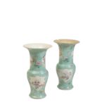 PAIR OF FAMILLE ROSE AND FAUX-TURQUOISE VASES, QIANLONG / JIAQING PERIOD