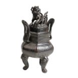 BRONZE TRIPOD CENSER AND COVER, MING DYNASTY, 17TH CENTURY