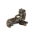 BRONZE 'BUDDHIST LION' SCROLL WEIGHT, MING DYNASTY