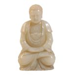 CARVED WHITE JADE SEATED BUDDHA