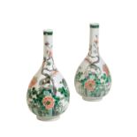 PAIR OF FAMILLE VERTE BOTTLE VASES, LATE QING DYNASTY