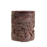 FINE CARVED BAMBOO BRUSHPOT, SIGNED ZONGYU