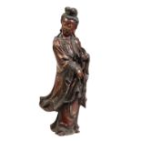 LARGE CARVED LACQUERED WOOD FIGURE OF GUANYIN, MING DYNASTY