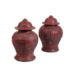 PAIR OF LARGE 'CINNABAR' COVERED JARS, LATE QING / REPUBLIC PERIOD