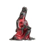 UNUSUAL RED 'LACQUER' SEATED GUANYIN