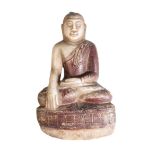 PAINTED AND GILT-LACQUER MARBLE FIGURE OF BUDDHA, BURMA, EARLY 20TH CENTURY