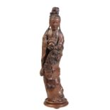 GOOD CARVED ROOTWOOD FIGURE OF GUANYIN, QING DYNASTY