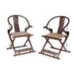 PAIR OF HUANGHUALI FOLDING HORSESHOEBACK ARMCHAIRS, JIAOY, QING DYNASTY