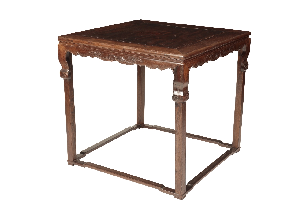 RARE ZITAN CONVERTIBLE-HEIGHT SQUARE KANG TABLE ON LATER STAINED-WOOD STAND, YONGZHENG PERIOD