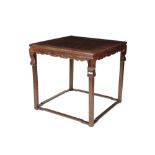 RARE ZITAN CONVERTIBLE-HEIGHT SQUARE KANG TABLE ON LATER STAINED-WOOD STAND, YONGZHENG PERIOD