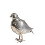 FINE SILVER 'QUAIL' INCENSE BURNER, MEIJI PERIOD