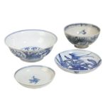 SMALL BLUE AND WHITE DISH, LONGQIN FOUR CHARACTER MARK