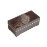 FINE JAPANESE MIXED-METAL BRONZE AND HARDWOOD LINED BOX, SIGNED MASAMITSU, MEIJI PERIOD